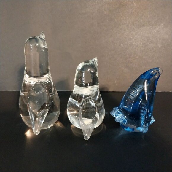 Penguin Glass Figurine Paperweight Vintage Lot of 3 Blue Clear - Picture 1 of 7